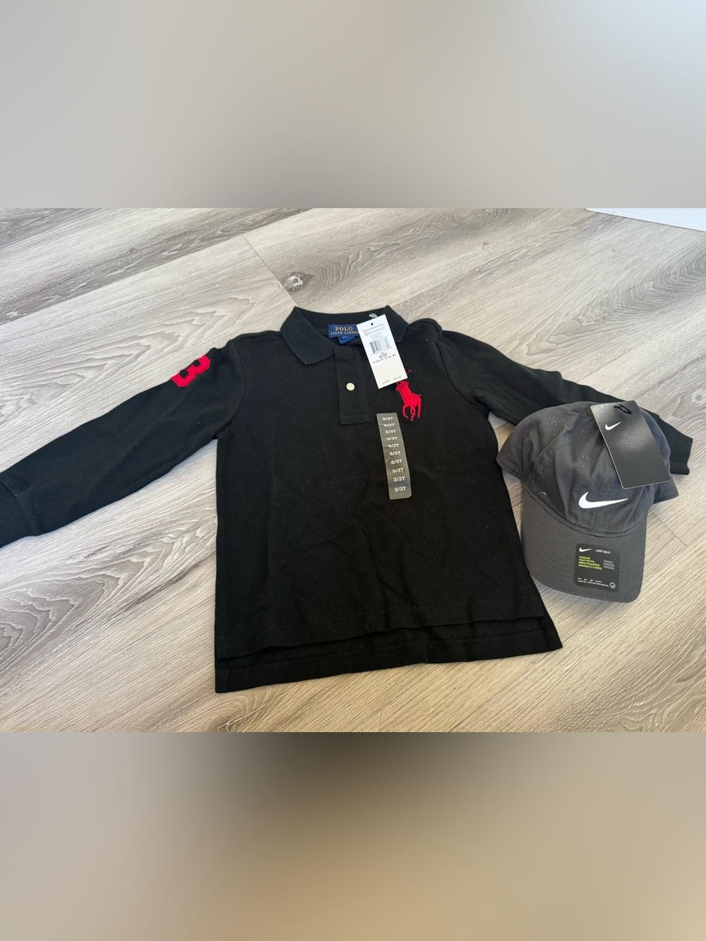 Polo Ralph Lauren black long sleeve & Nike baseball cap NWT size 3/3t boy